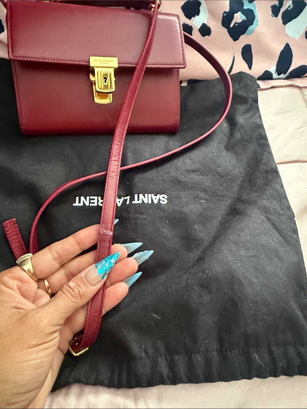 Saint Laurent mini  Burgundy Leather Crossbody Bag with Gold Hardware - Picture 9 of 10